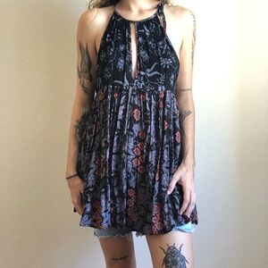 Free People Black and Red Floral Mini Dress